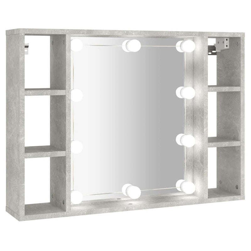 vidaXL betonszürke tükrös szekrény LED-ekkel 76 x 15 x 55 cm