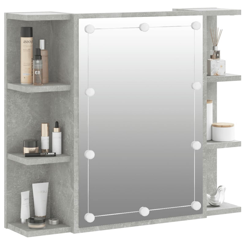 vidaXL betonszürke tükrös szekrény LED-ekkel 70 x 16,5 x 60 cm