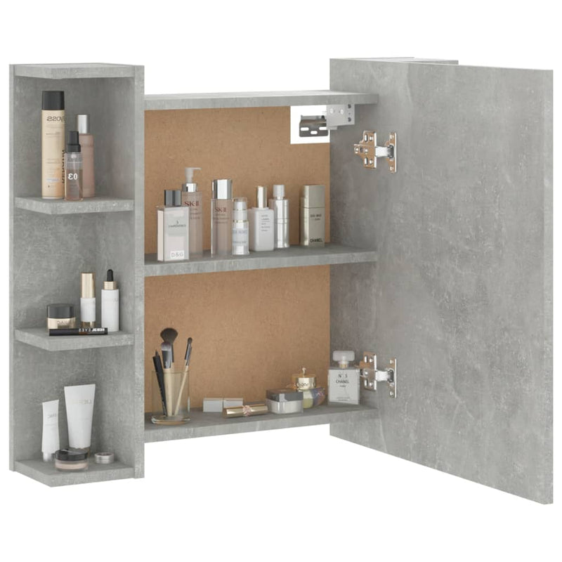 vidaXL betonszürke tükrös szekrény LED-ekkel 70 x 16,5 x 60 cm