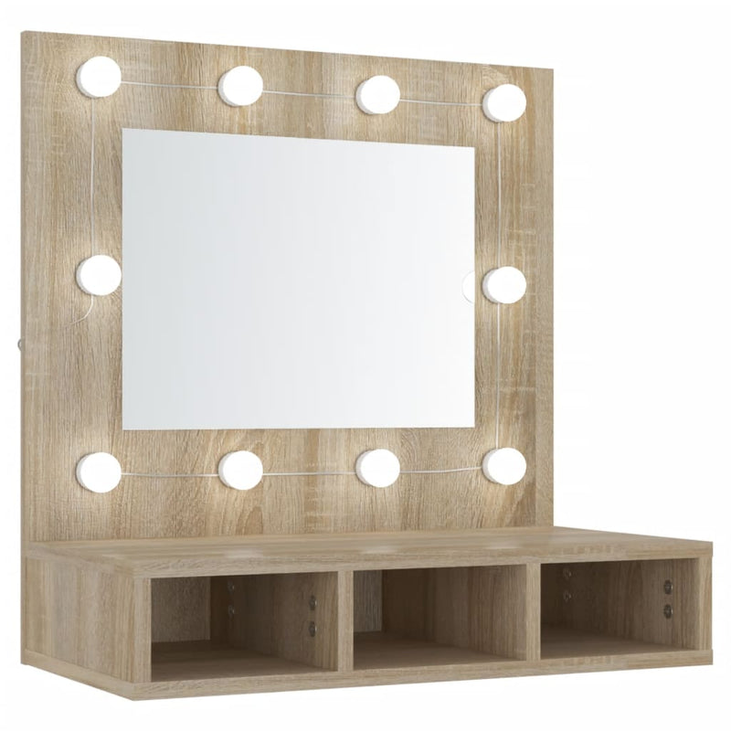vidaXL sonoma tölgy tükrös szekrény LED-ekkel 60 x 31,5 x 62 cm