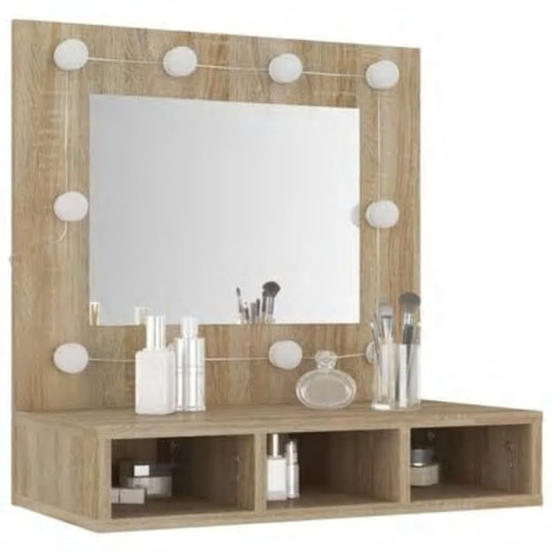 vidaXL sonoma tölgy tükrös szekrény LED-ekkel 60 x 31,5 x 62 cm