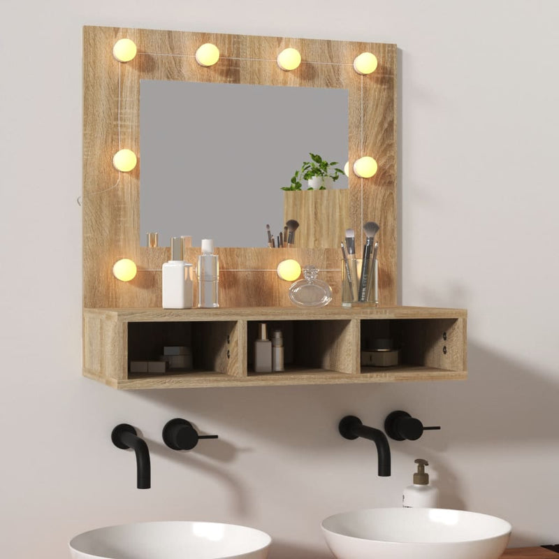 vidaXL sonoma tölgy tükrös szekrény LED-ekkel 60 x 31,5 x 62 cm