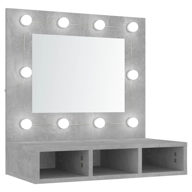 vidaXL betonszürke tükrös szekrény LED-ekkel 60 x 31,5 x 62 cm