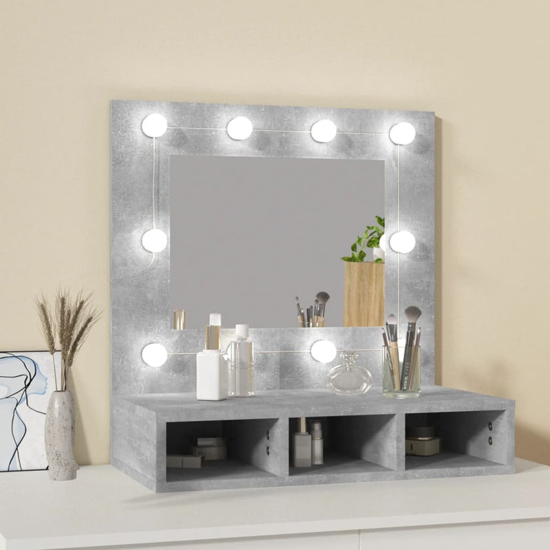 vidaXL betonszürke tükrös szekrény LED-ekkel 60 x 31,5 x 62 cm