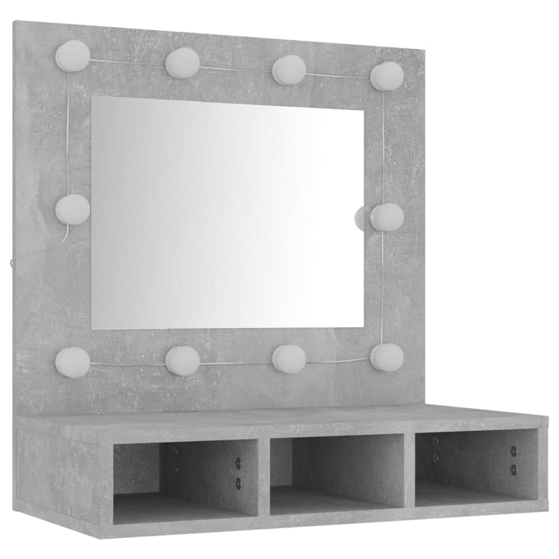 vidaXL betonszürke tükrös szekrény LED-ekkel 60 x 31,5 x 62 cm