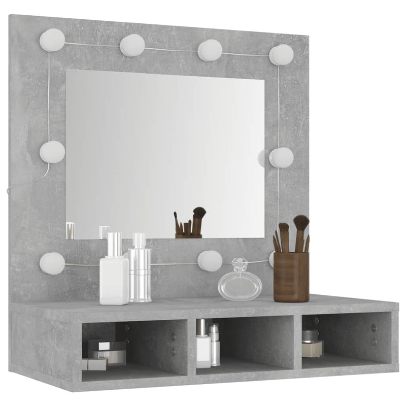 vidaXL betonszürke tükrös szekrény LED-ekkel 60 x 31,5 x 62 cm