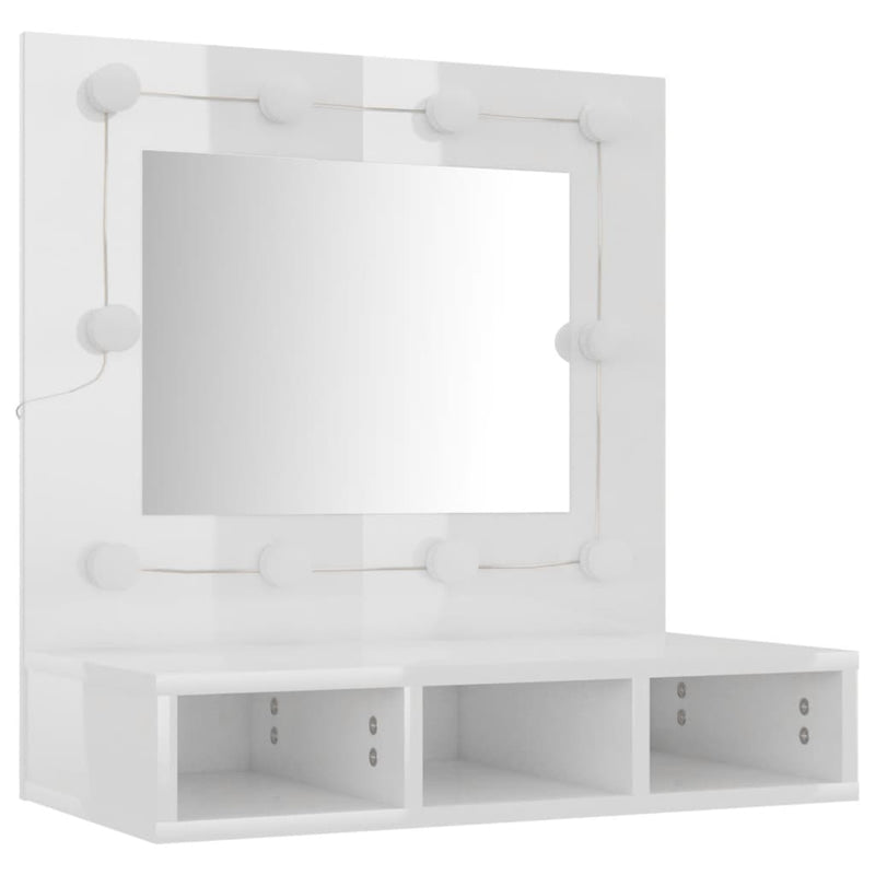 vidaXL magasfényű fehér tükrös szekrény LED-ekkel 60 x 31,5 x 62 cm