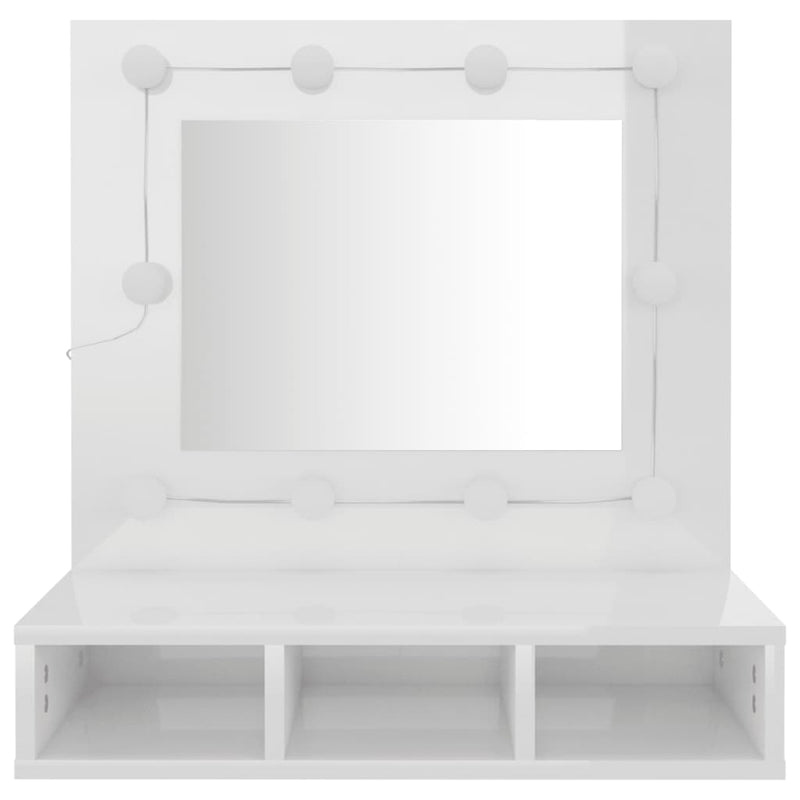 vidaXL magasfényű fehér tükrös szekrény LED-ekkel 60 x 31,5 x 62 cm