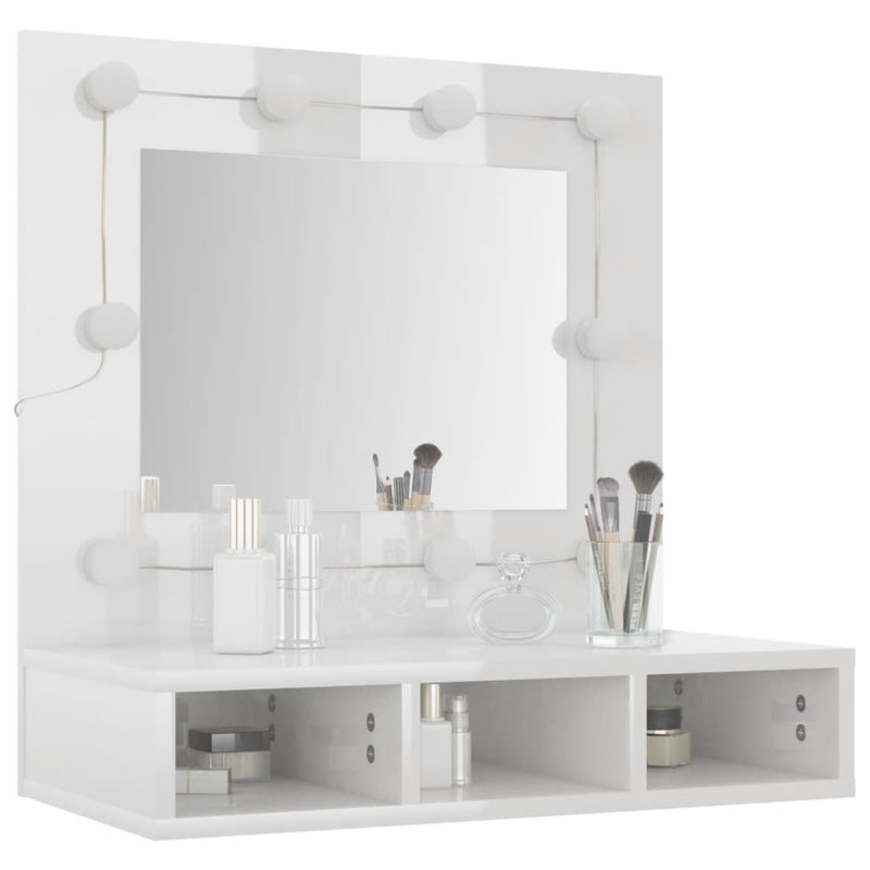 vidaXL magasfényű fehér tükrös szekrény LED-ekkel 60 x 31,5 x 62 cm