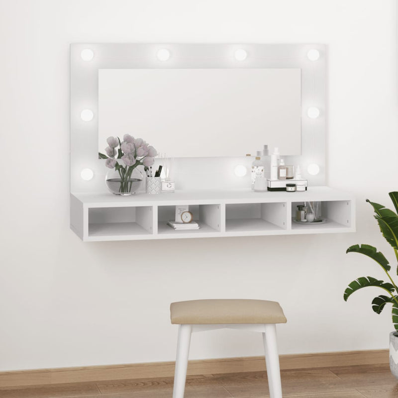 vidaXL fehér tükrös szekrény LED-ekkel 90x31,5x62 cm
