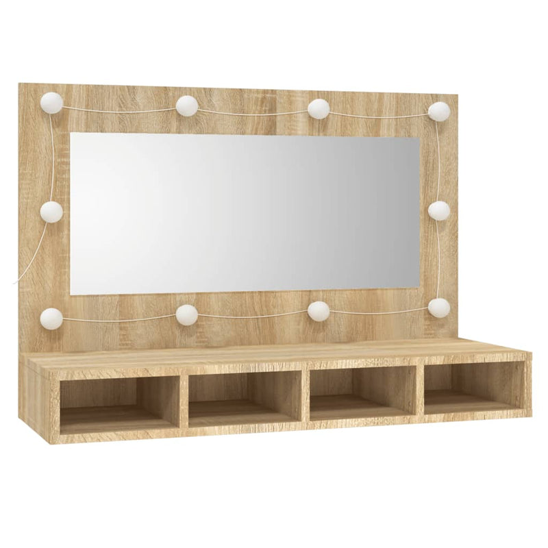 vidaXL sonoma tölgy tükrös szekrény LED-ekkel 90 x 31,5 x 62 cm