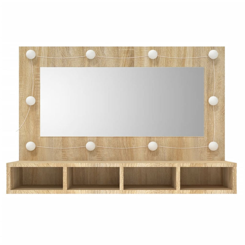 vidaXL sonoma tölgy tükrös szekrény LED-ekkel 90 x 31,5 x 62 cm