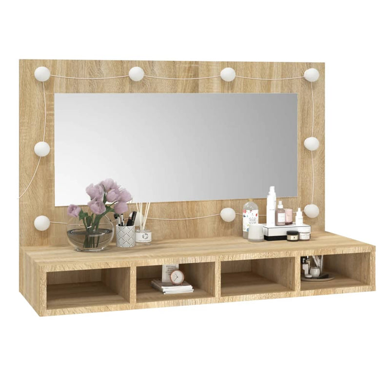 vidaXL sonoma tölgy tükrös szekrény LED-ekkel 90 x 31,5 x 62 cm