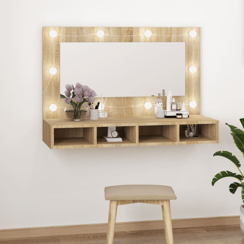 vidaXL sonoma tölgy tükrös szekrény LED-ekkel 90 x 31,5 x 62 cm