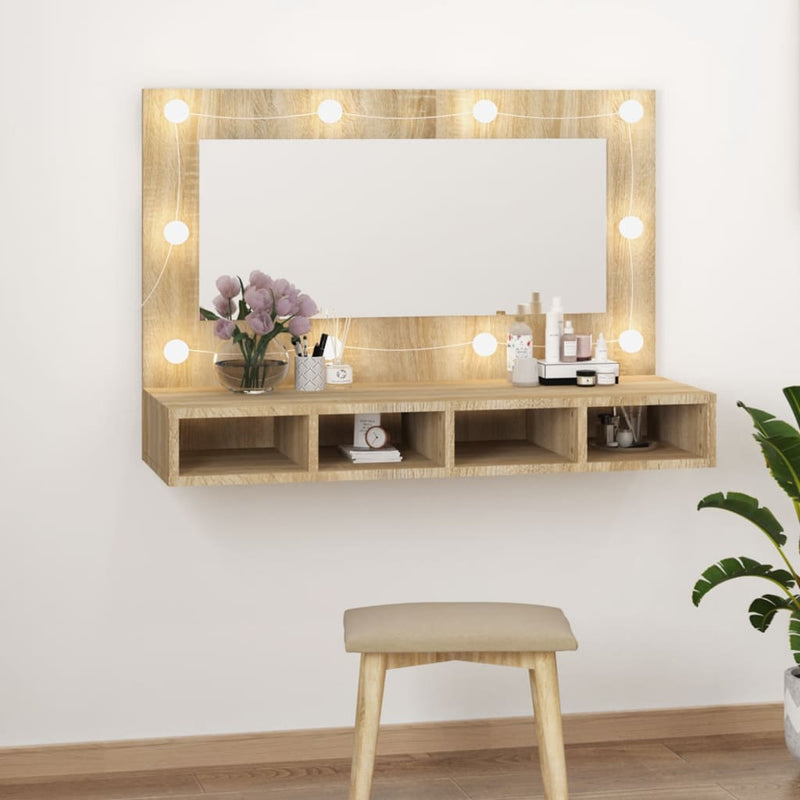 vidaXL sonoma tölgy tükrös szekrény LED-ekkel 90 x 31,5 x 62 cm