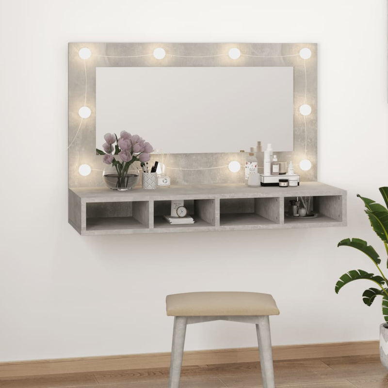 vidaXL betonszürke tükrös szekrény LED-ekkel 90 x 31,5 x 62 cm