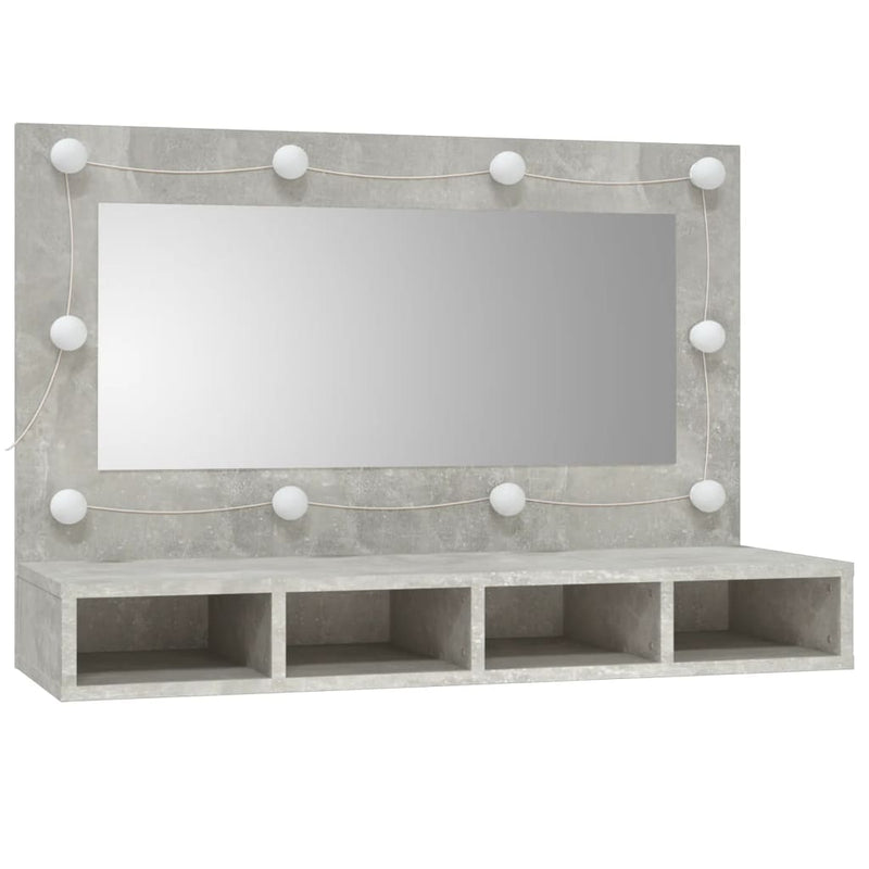 vidaXL betonszürke tükrös szekrény LED-ekkel 90 x 31,5 x 62 cm