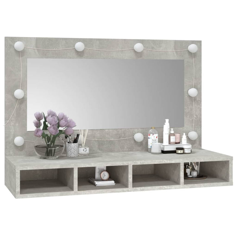 vidaXL betonszürke tükrös szekrény LED-ekkel 90 x 31,5 x 62 cm