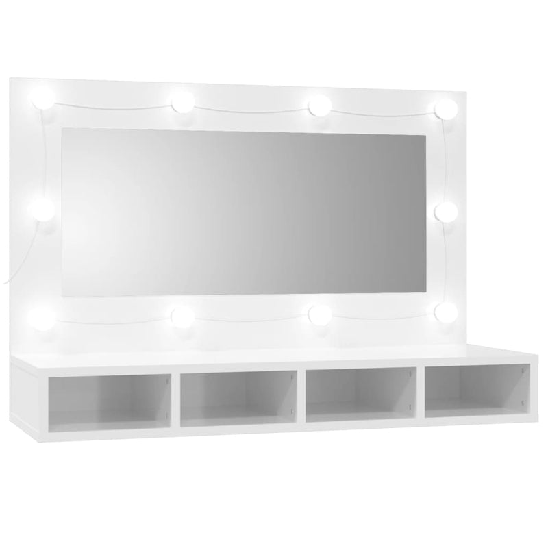 vidaXL magasfényű fehér tükrös szekrény LED-ekkel 90 x 31,5 x 62 cm