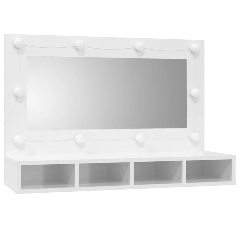 vidaXL magasfényű fehér tükrös szekrény LED-ekkel 90 x 31,5 x 62 cm