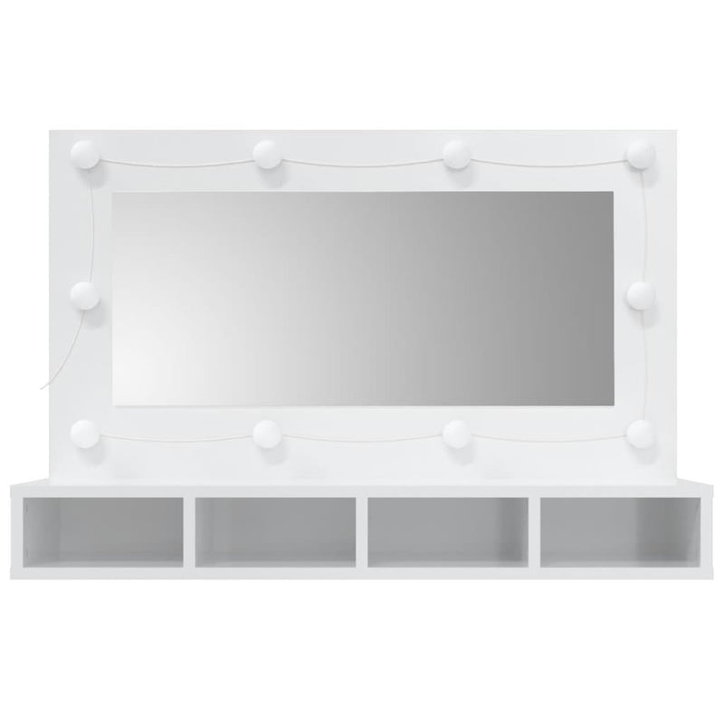 vidaXL magasfényű fehér tükrös szekrény LED-ekkel 90 x 31,5 x 62 cm