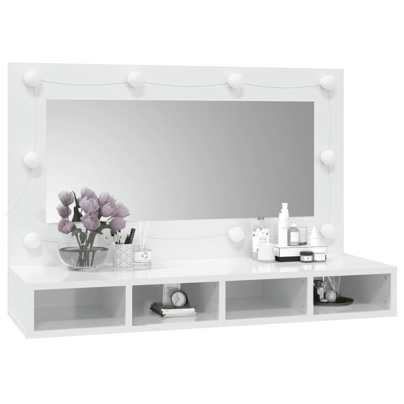 vidaXL magasfényű fehér tükrös szekrény LED-ekkel 90 x 31,5 x 62 cm