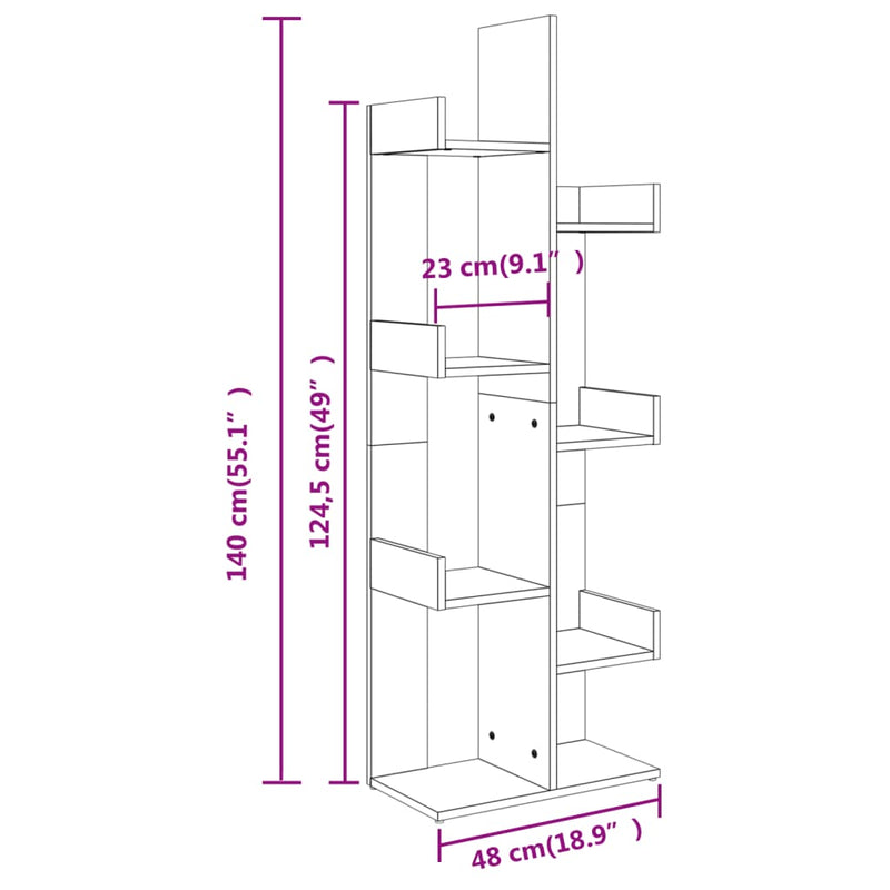 vidaXL betonszürke szerelt fa könyvszekrény 48 x 25,5 x 140 cm