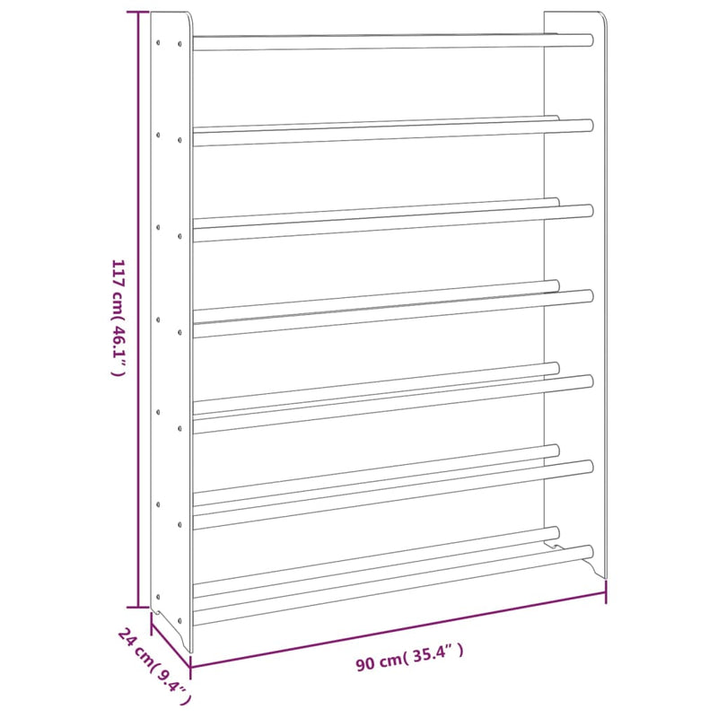 vidaXL barna szerelt fa cipőtartó 90x24x117 cm