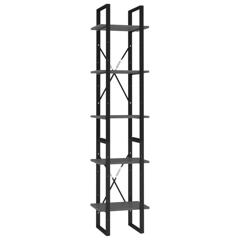 vidaXL 5 szintes szürke szerelt fa könyvszekrény 40 x 30 x 175 cm