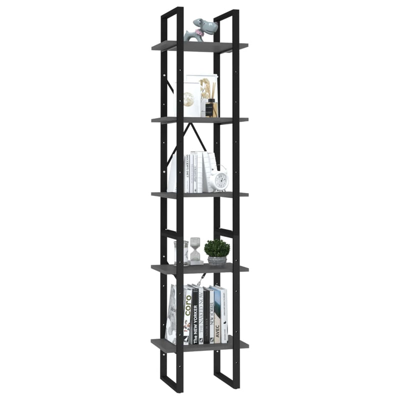 vidaXL 5 szintes szürke szerelt fa könyvszekrény 40 x 30 x 175 cm