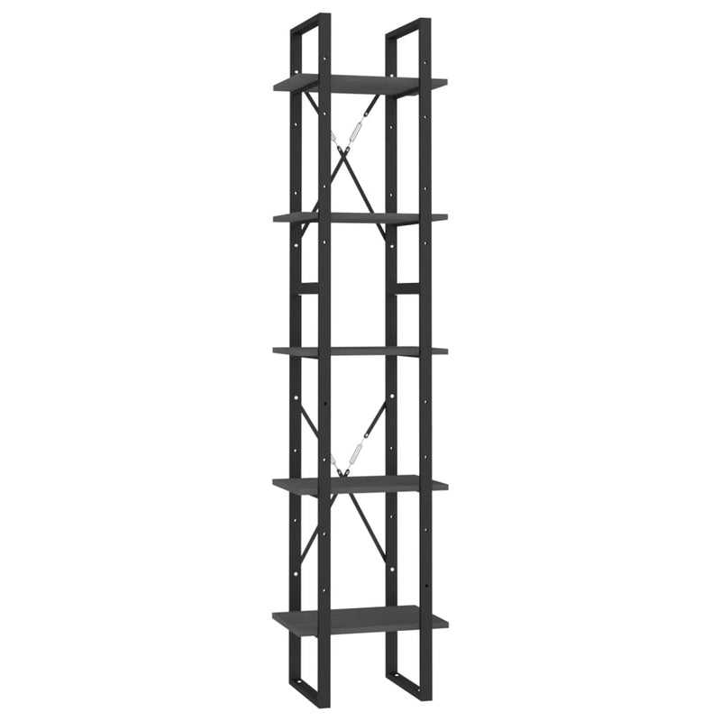 vidaXL ötszintes szürke fenyőfa könyvszekrény 40 x 30 x 175 cm