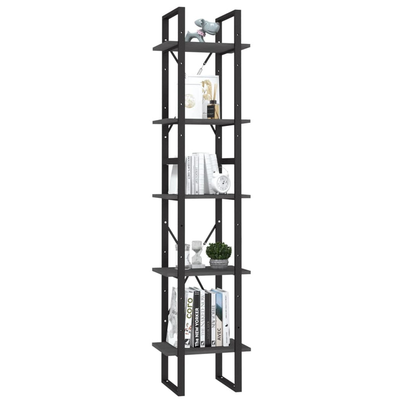 vidaXL ötszintes szürke fenyőfa könyvszekrény 40 x 30 x 175 cm