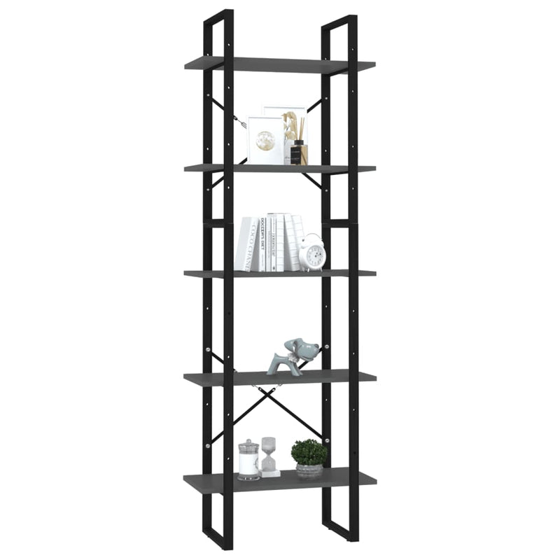 vidaXL 5 szintes szürke szerelt fa könyvszekrény 60 x 30 x 175 cm