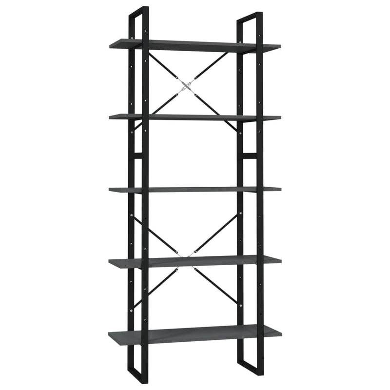 vidaXL 5 szintes szürke szerelt fa könyvszekrény 80 x 30 x 175 cm