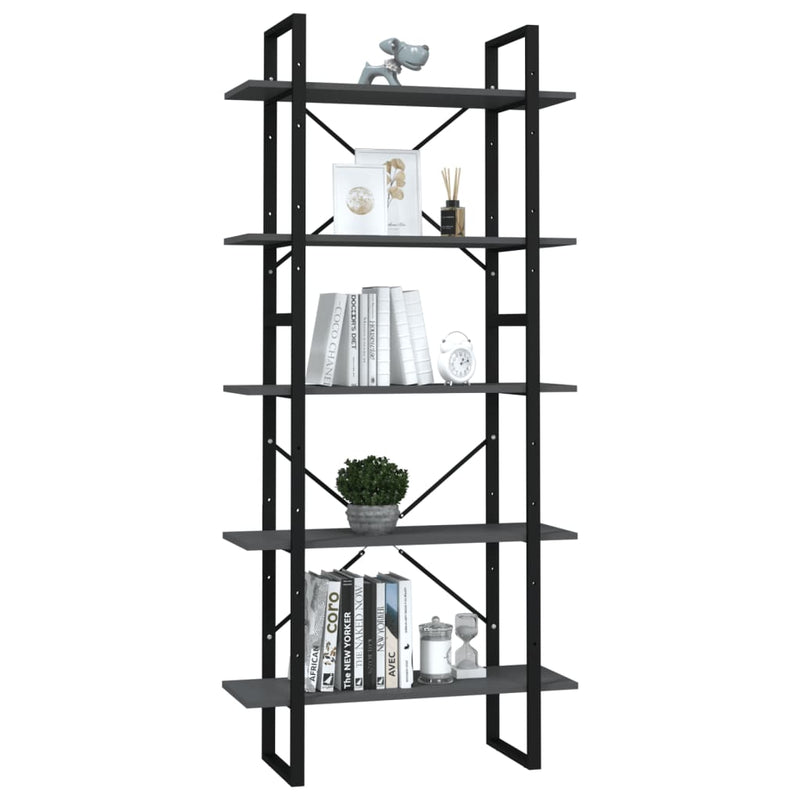 vidaXL 5 szintes szürke szerelt fa könyvszekrény 80 x 30 x 175 cm