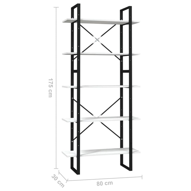 vidaXL ötszintes fehér fenyőfa könyvszekrény 80 x 30 x 175 cm