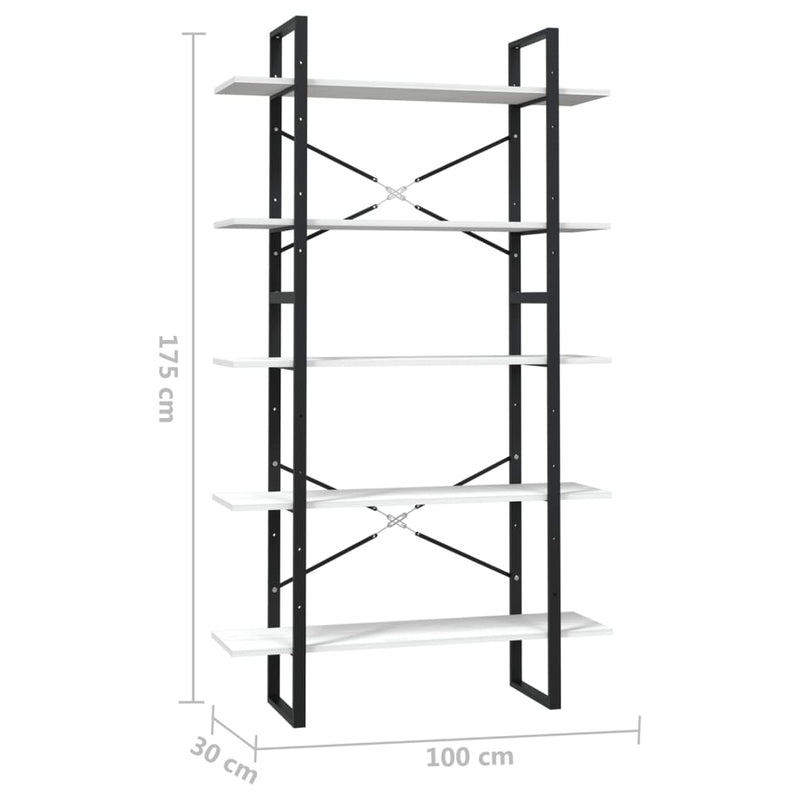 vidaXL ötszintes fehér fenyőfa könyvszekrény 100 x 30 x 175 cm
