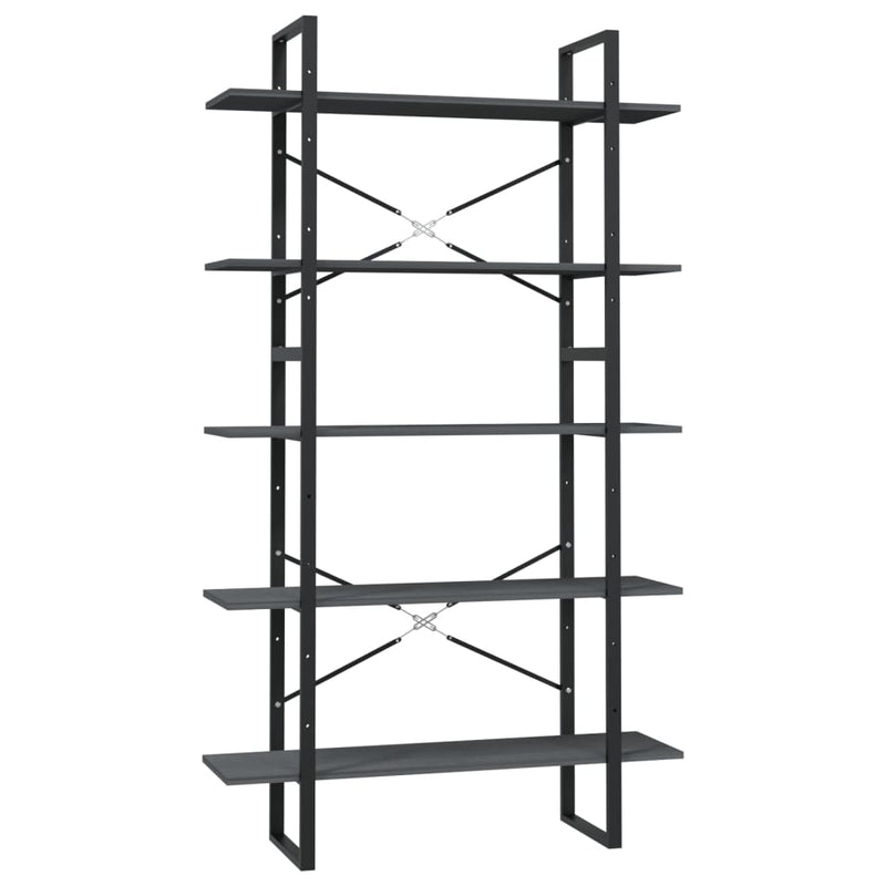 vidaXL ötszintes szürke fenyőfa könyvszekrény 100 x 30 x 175 cm