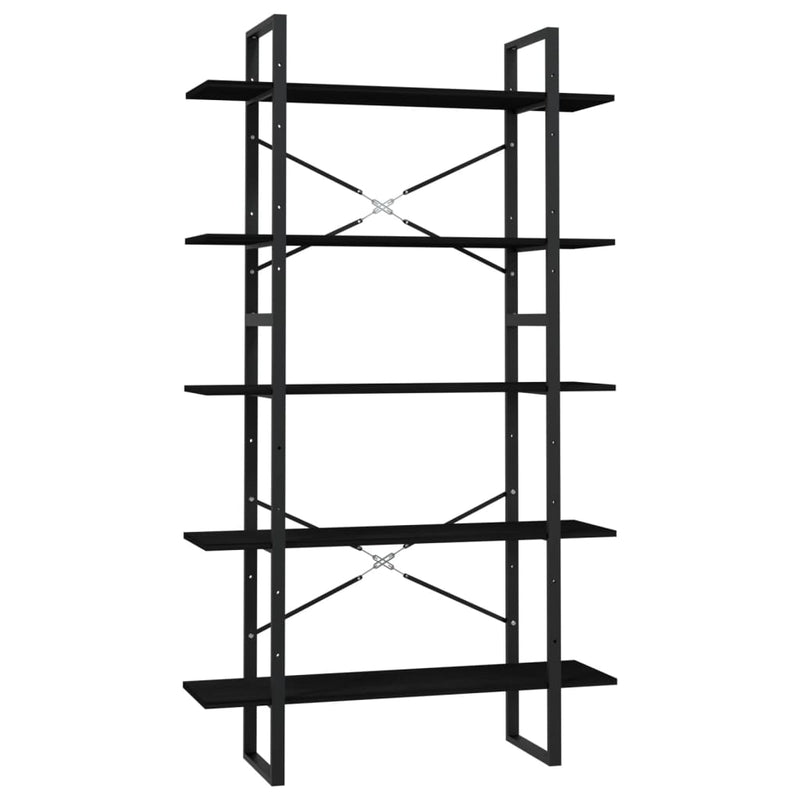 vidaXL ötszintes fekete fenyőfa könyvszekrény 100 x 30 x 175 cm