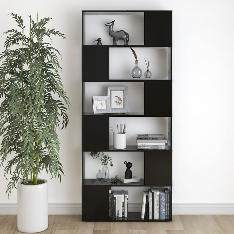 vidaXL fekete szerelt fa térelválasztó könyvszekrény 80 x 24 x 186 cm