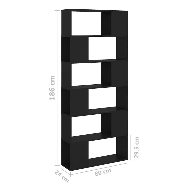 vidaXL fekete szerelt fa térelválasztó könyvszekrény 80 x 24 x 186 cm
