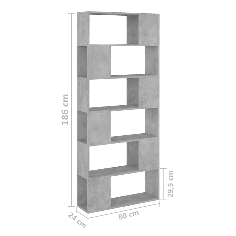 vidaXL betonszürke térelválasztó könyvszekrény 80 x 24 x 186 cm