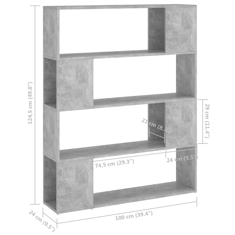 vidaXL betonszürke térelválasztó könyvszekrény 100 x 24 x 124 cm