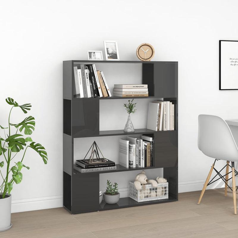 vidaXL magasfényű szürke térelválasztó könyvszekrény 100 x 24 x 124 cm