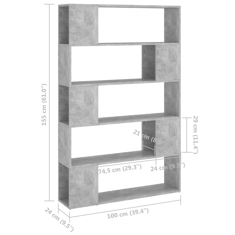 vidaXL betonszürke térelválasztó könyvszekrény 100x24x155 cm