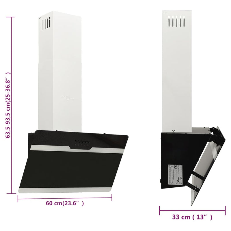 vidaXL fekete acél és edzett üveg fali páraelszívó 60 cm