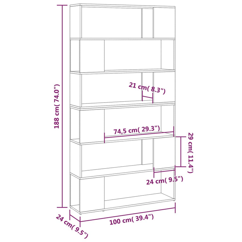 vidaXL betonszürke térelválasztó könyvszekrény 100 x 24 x 188 cm
