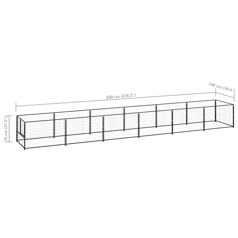 vidaXL fekete acél kutyakennel 6 m²