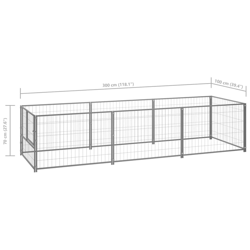 vidaXL ezüstszínű acél kutyakennel 3 m²