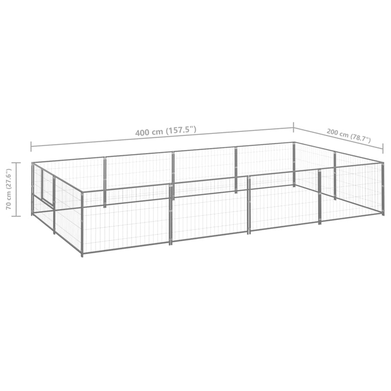 vidaXL ezüstszínű acél kutyakennel 8 m²